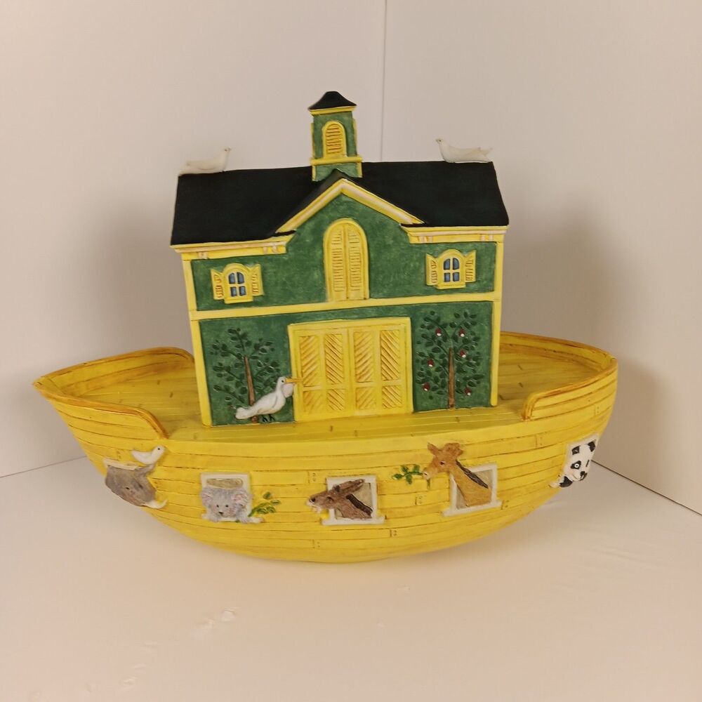 Noah’s Ark Folk Art Sculpture Signed KJ 1st Edition 1998 11” Hand Painted